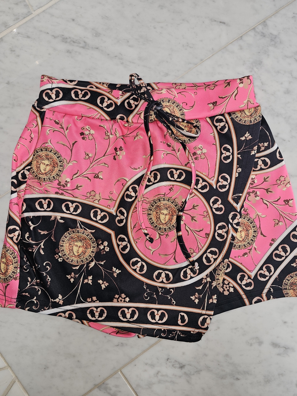 Pink & Black Medallion Print Drawstring Skort